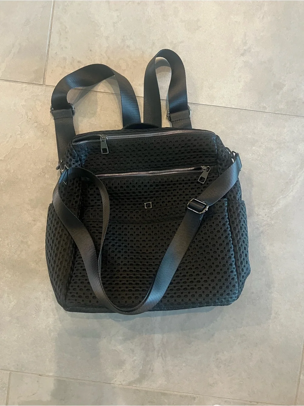 Black Mesh Crossbody Backpack - Unbranded